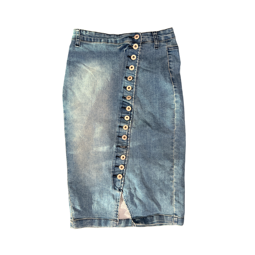 Be Girl Basic Women's Skirt Size XS High Rise Jean Skirt with Button Accents